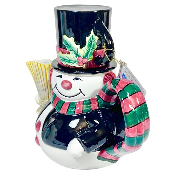 Fitz and Floyd Snowman Cocoa Pot and Cup Snack Therapy Cocoa Tea Set For One New - Picture 3 of 9
